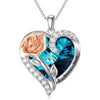 Birthstone Necklace for Women 925 Sterling Silver Rose Flower Heart Crystal Pendant Necklace
