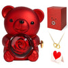 Interlocking Hearts Necklace with Teddy Bear Eternal Rose Flower Rotating Gift Box - Mother's Day Gift
