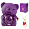 Interlocking Hearts Necklace with Teddy Bear Eternal Rose Flower Rotating Gift Box - Mother's Day Gift