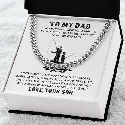 My Dad, My Hero - Cuban Link Chain Necklace - Father's Day Gift Idea For Dad