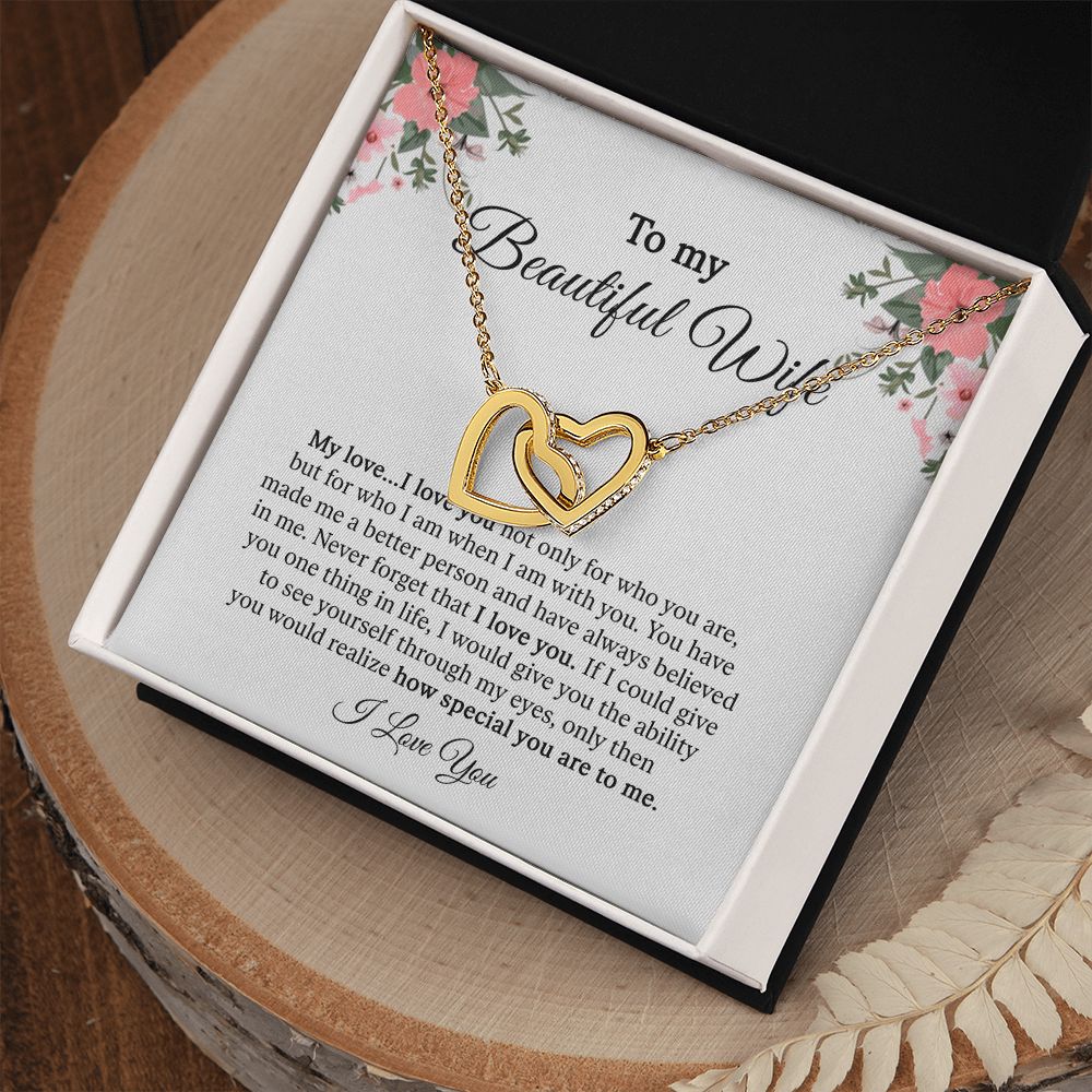 Beautiful Wife My Love, Interlocking Hearts Necklace, Romantic Gift For Wife