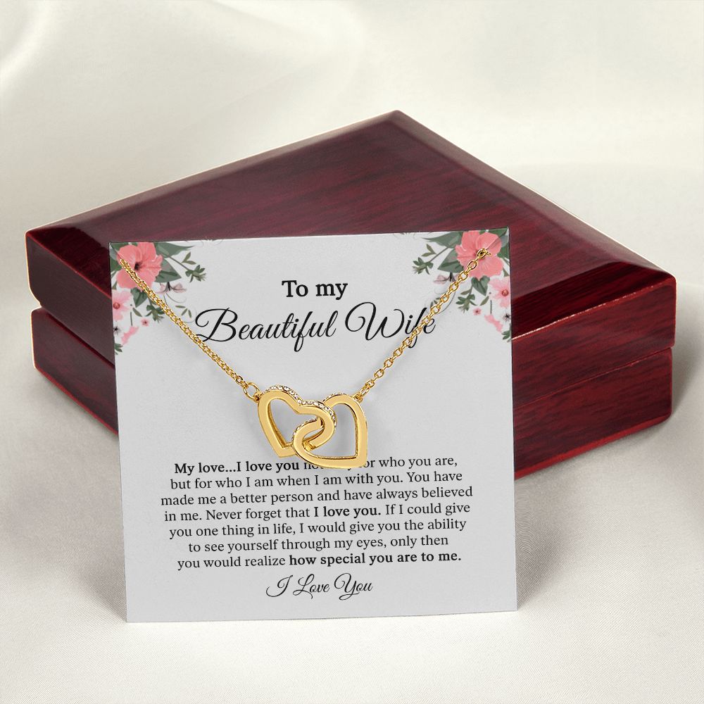 Beautiful Wife My Love, Interlocking Hearts Necklace, Romantic Gift For Wife