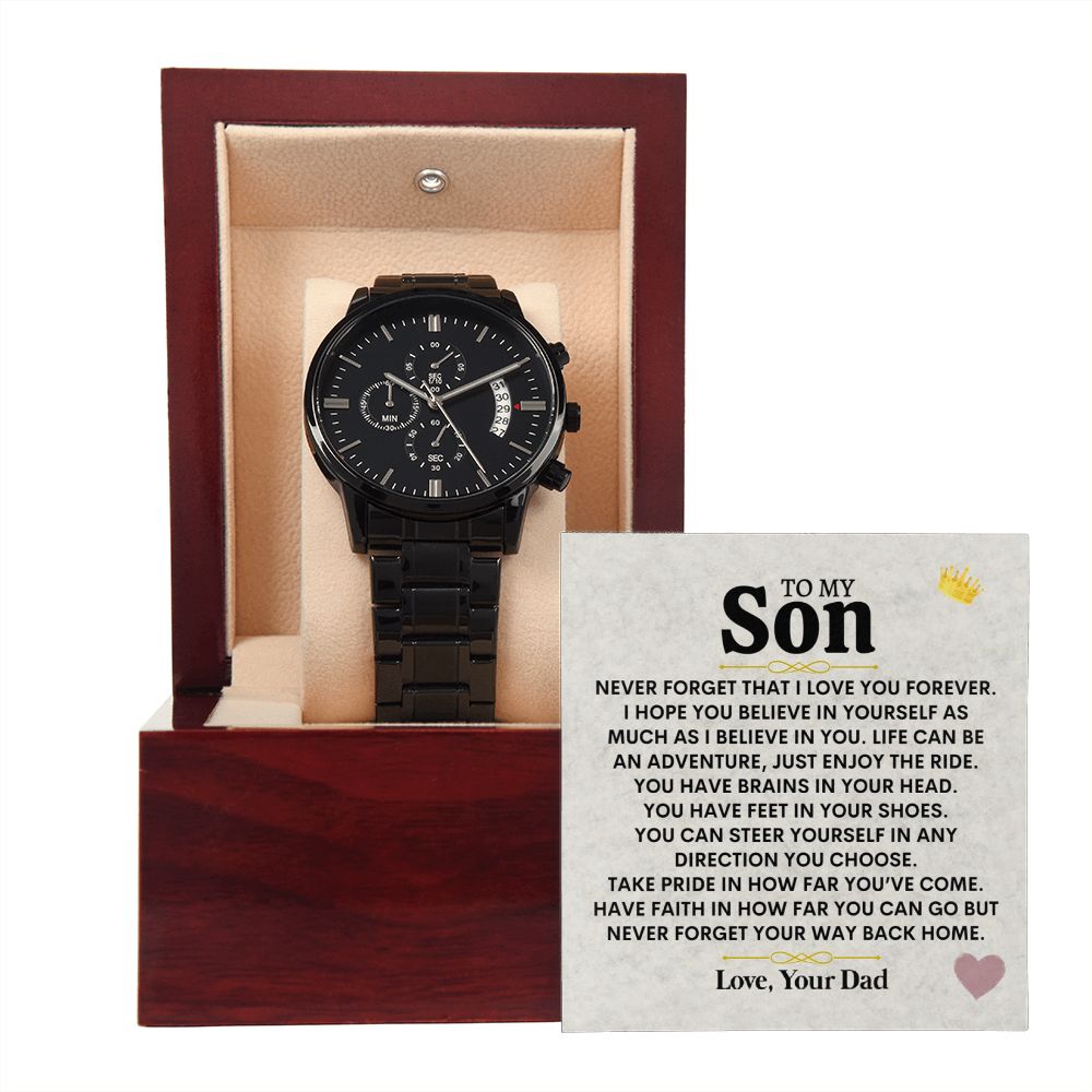 Son Enjoy The Ride, Black Chronograph Watch, Gift For Son From Dad