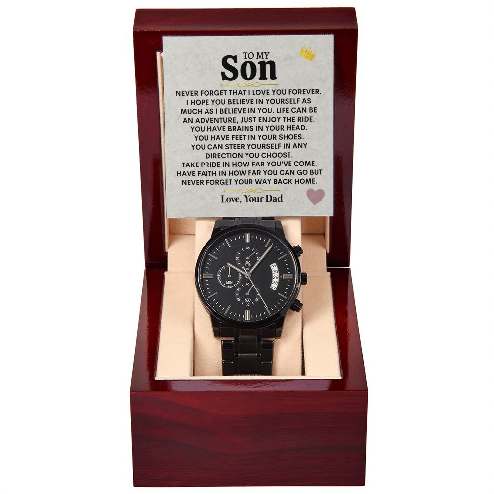 Son Enjoy The Ride, Black Chronograph Watch, Gift For Son From Dad