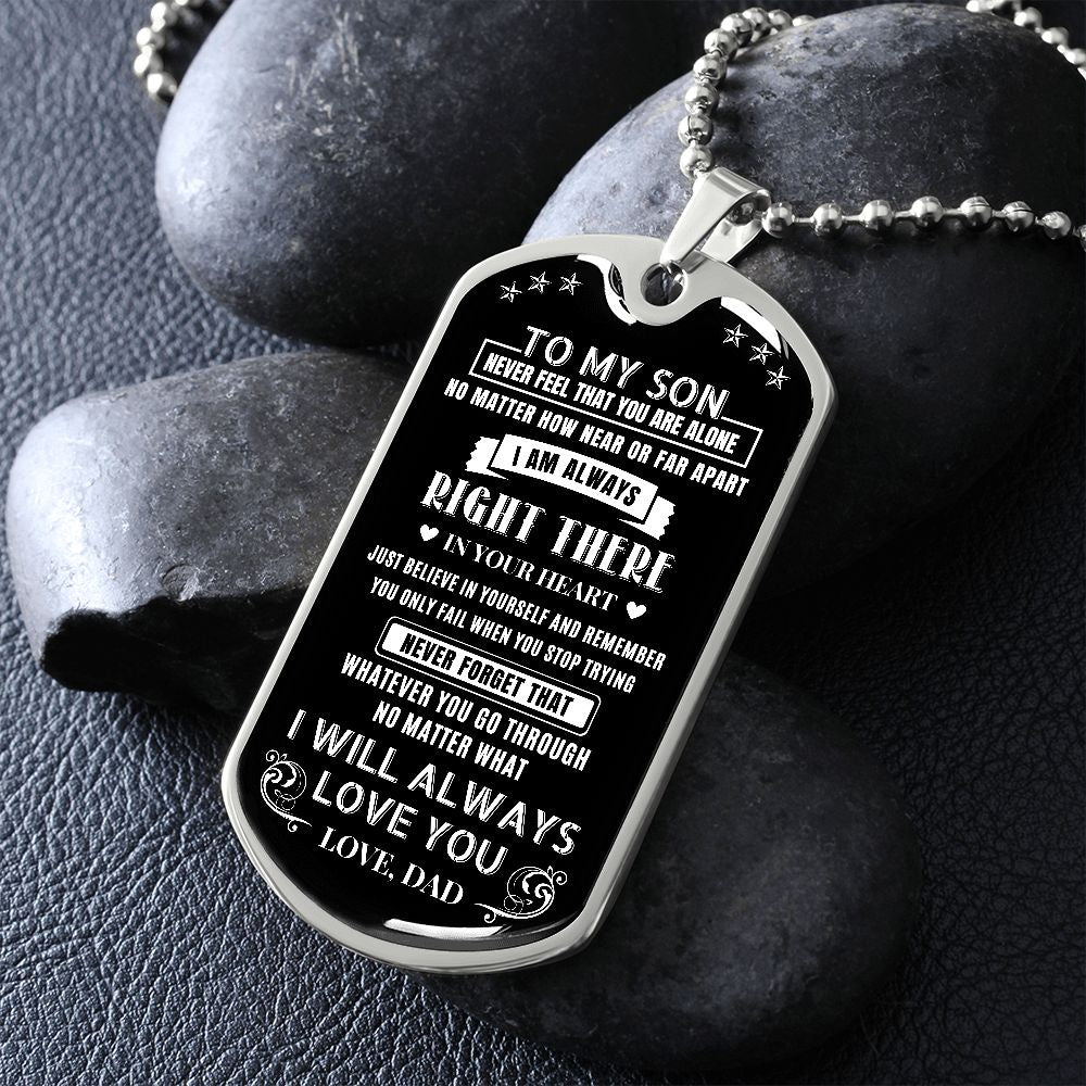 Son Never Feel You Are Alone, Dog Tag Necklace Meaning Message, 18k Yellow Gold Gift For Son From Dad, Best Christmas Birthday Gift Ideas