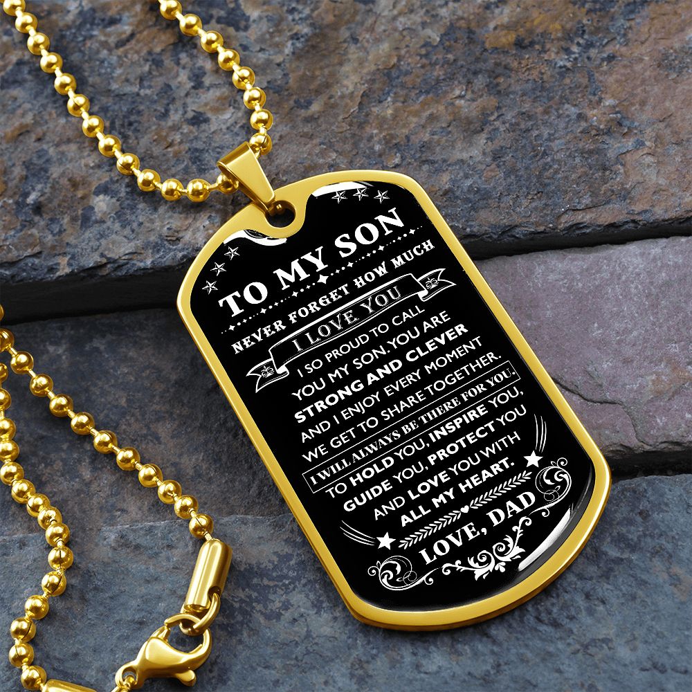 Proud To Call You My Son, Dog Tag Necklace Quotes Meaning Message, 18k Yellow Gold Gift For Son From Dad, Christmas Birthday Gift Ideas