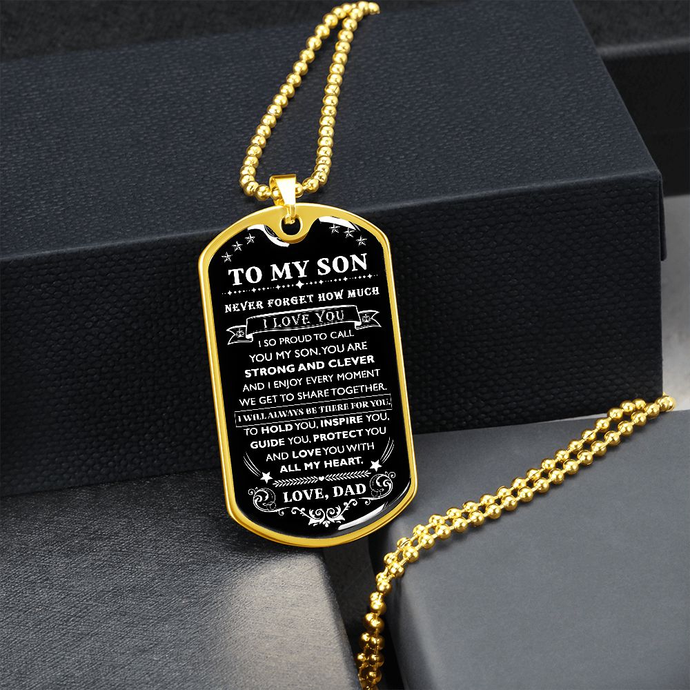 Proud To Call You My Son, Dog Tag Necklace Quotes Meaning Message, 18k Yellow Gold Gift For Son From Dad, Christmas Birthday Gift Ideas