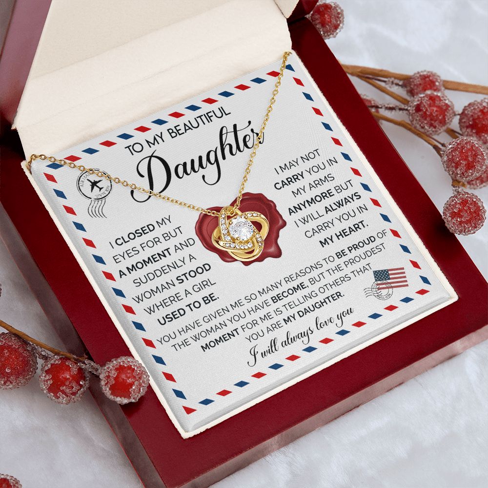 Daughter Closed My Eyes, Love Knot Necklace, Gift For Daughter From Parents